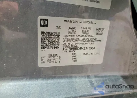 2021 GMC Sierra K1500 Sle z USA, uszkodzony, nr VIN 1GTR9BED6MZ345538